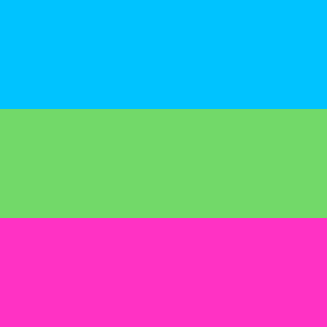 A square with three horizontal stripes in blue, green, and pink.