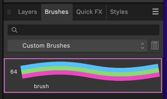 The brushes panel showing a brush that will make a line made out of the previously created stripes.