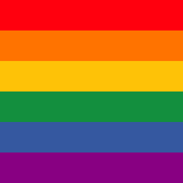 A square with horizontal stripes forming the six-colour pride rainbow.